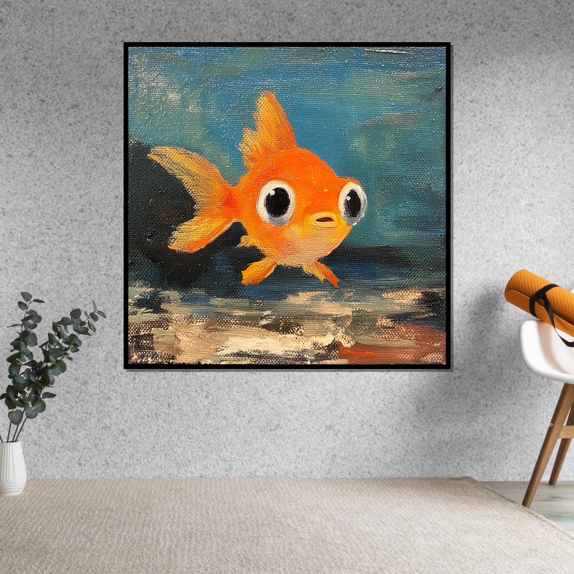 Cute Orange Goldfish Big Eyes Whimsical Painted Fish Art Poster - Image 5