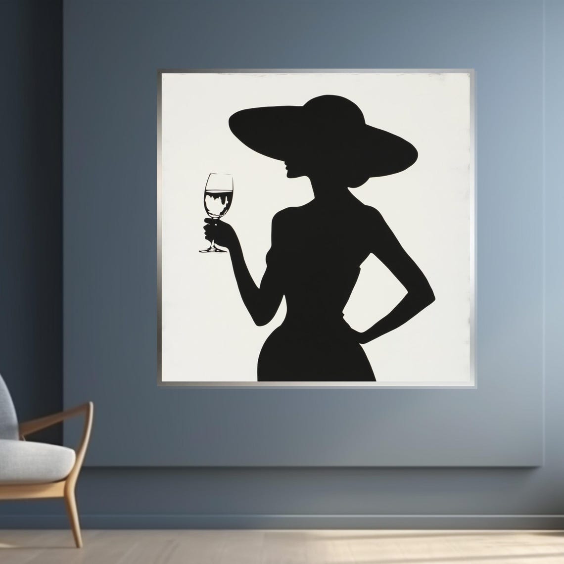 Elegant Lady Silhouette Wide Brim Hat Wine Glass Modern Wall Art - Image 4