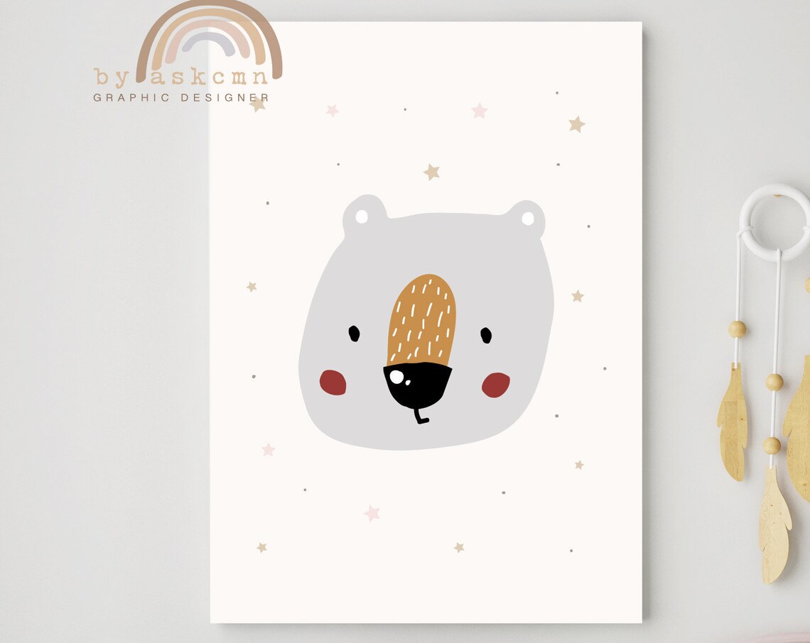 Gray Polar Bear Blush Cheeks Starry Background Cute Nursery Animal Wall Decor Poster - Image 4