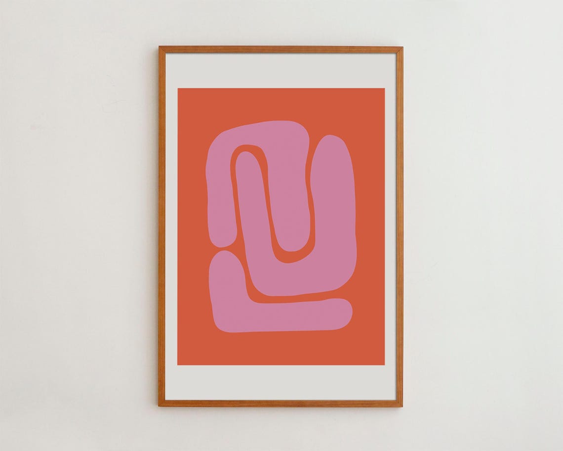 Minimalist Abstract Pink on Orange Modern Geometric Wall Art