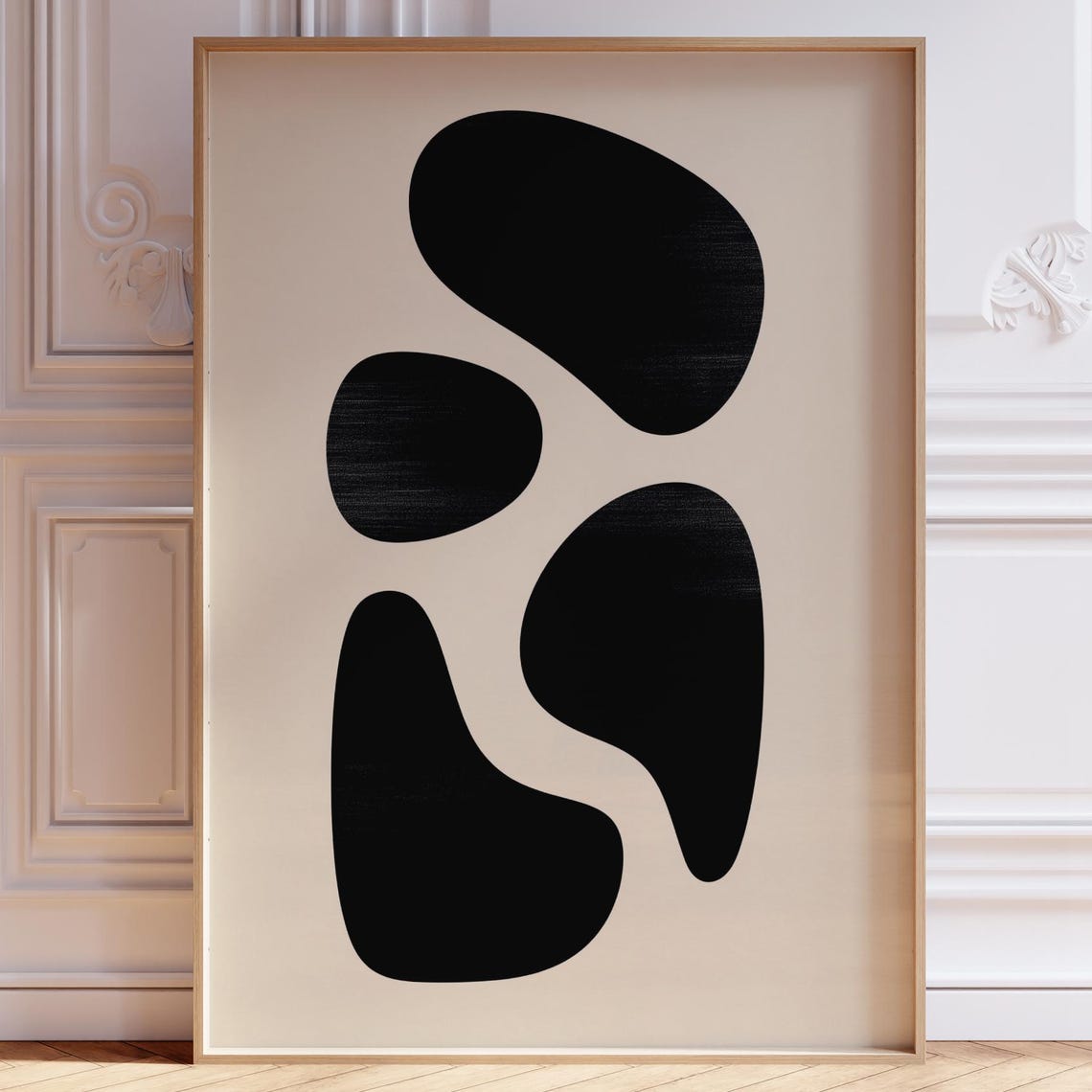 Black Organic Shapes Abstract Minimalist Neutral Beige Poster