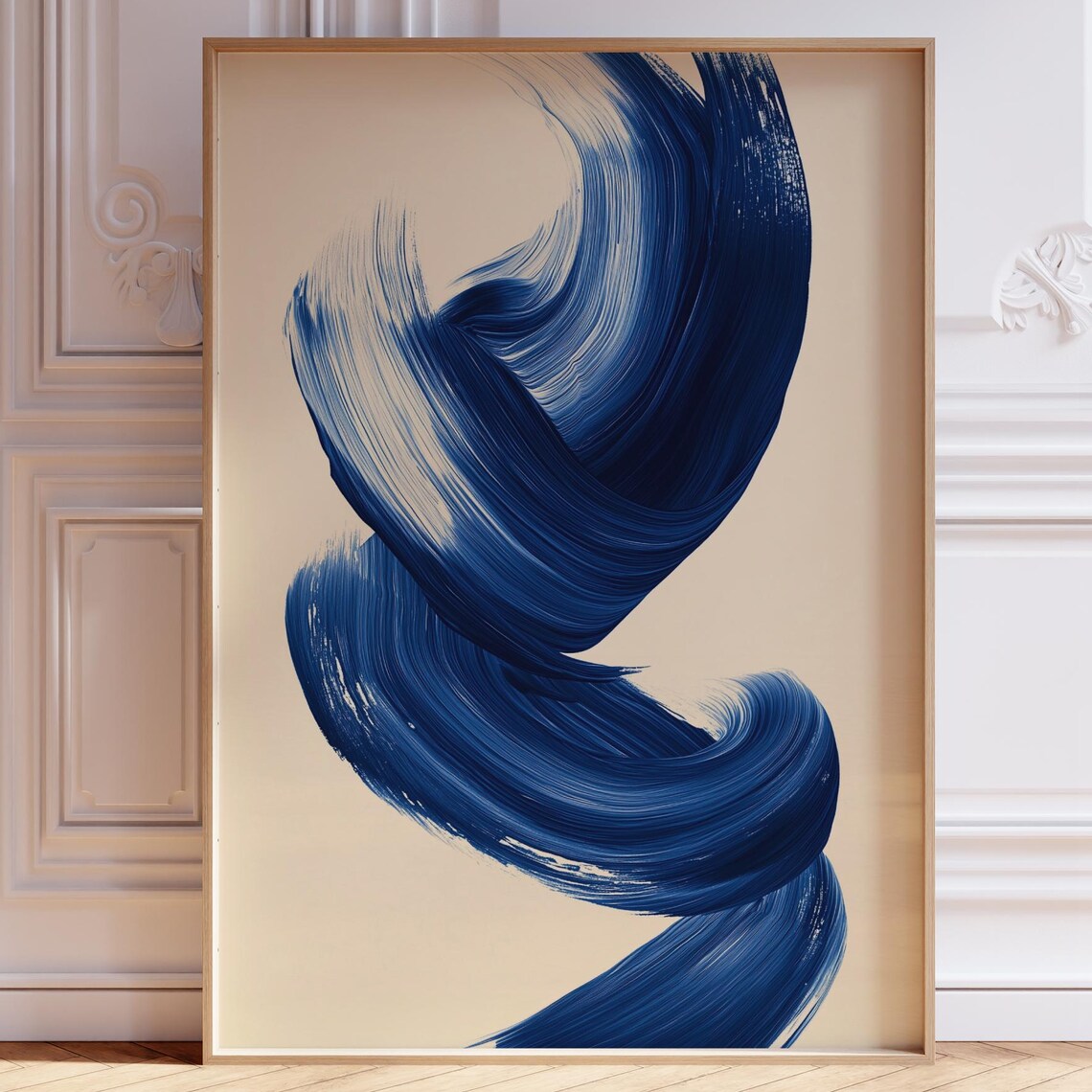 Navy Blue Abstract Mid Century Art Print