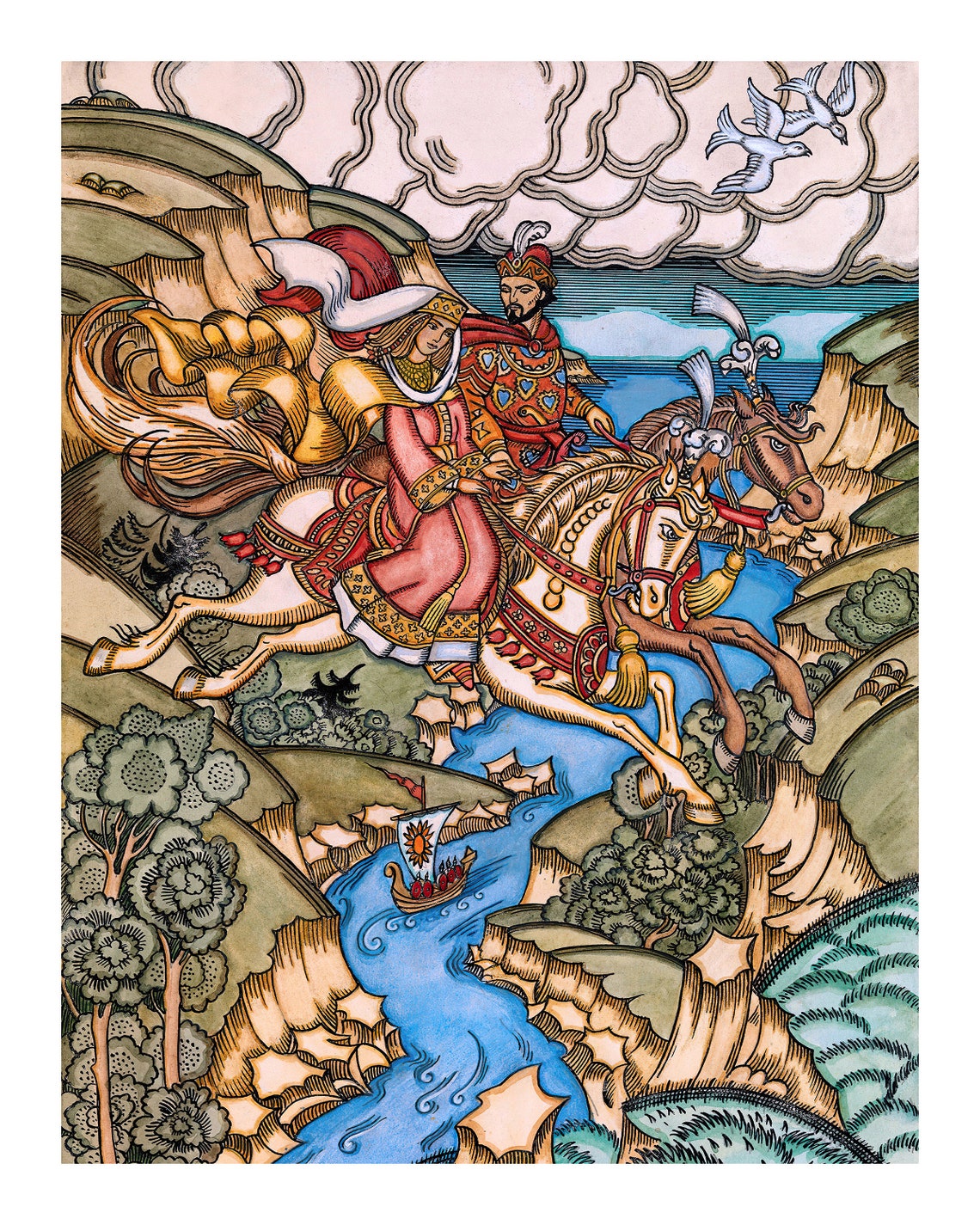 Horsemen Leaping Over a River Ivan Bilibin Fairytale Art Poster - Image 2