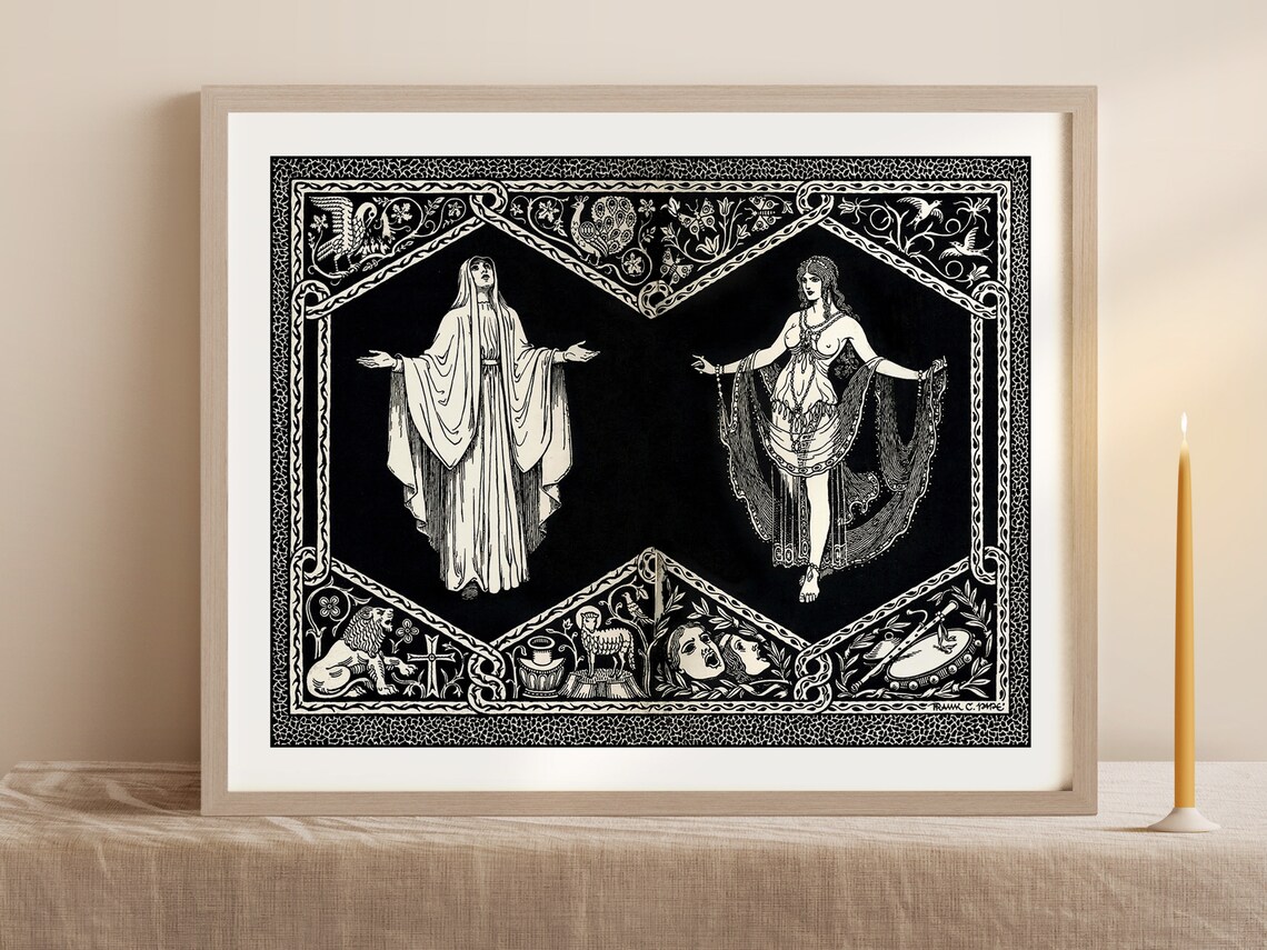 Vintage Gothic Art Nouveau Nude, Black And White Art Print - Image 3
