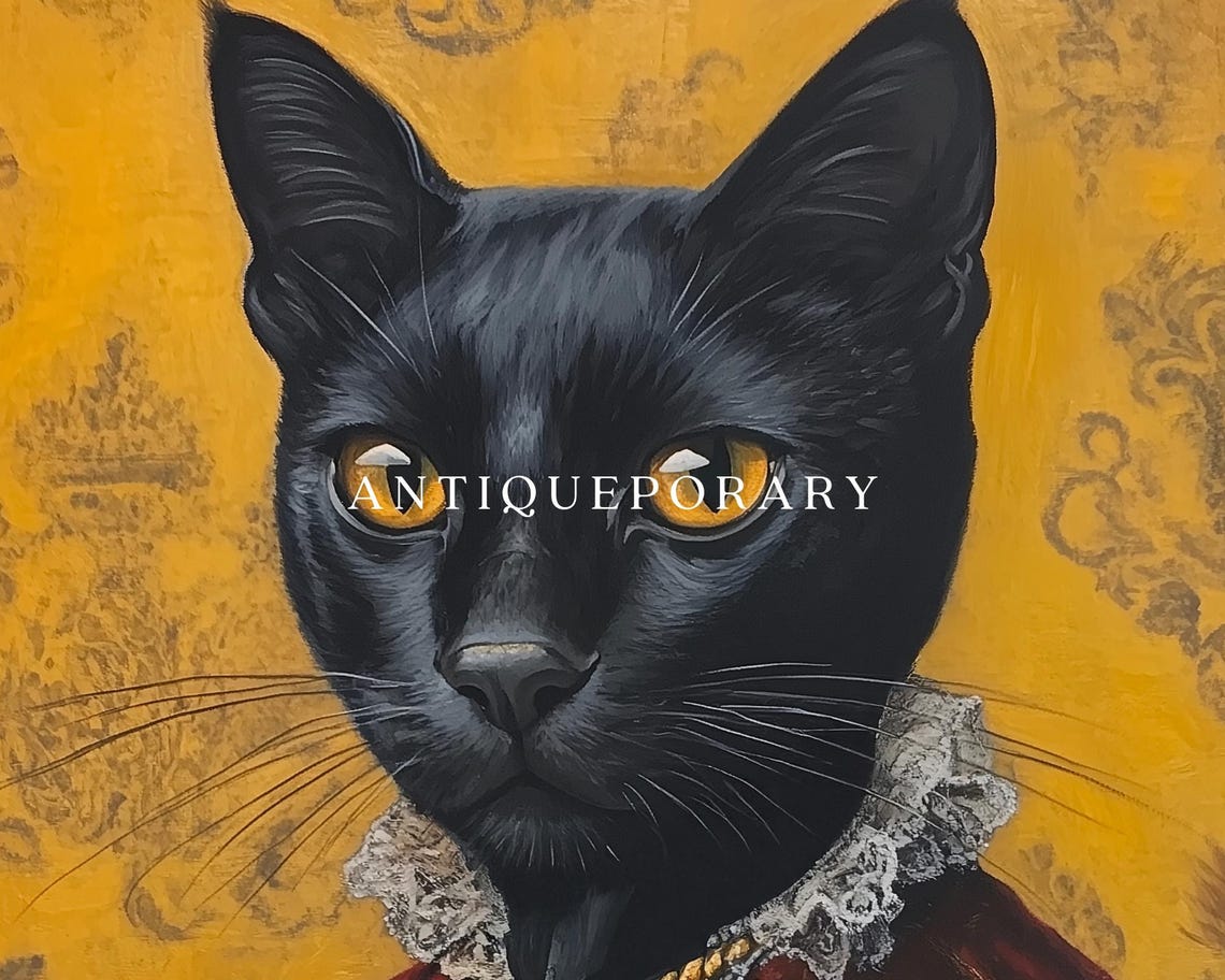 Royal Black Cat Portrait Golden Eyes Red Brocade Shawl Poster - Image 3