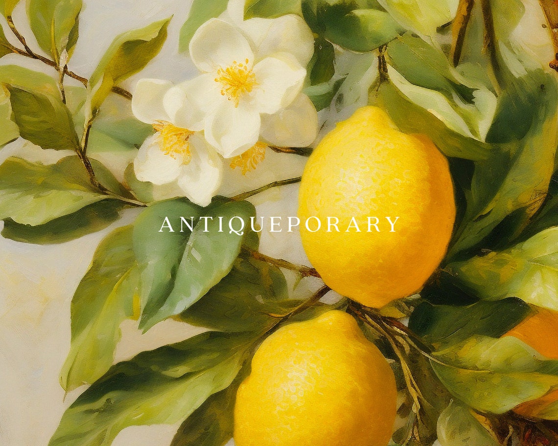 Lemon Tree Branch with Blossoms Botanical Citrus Painting Art Poster - Image 3