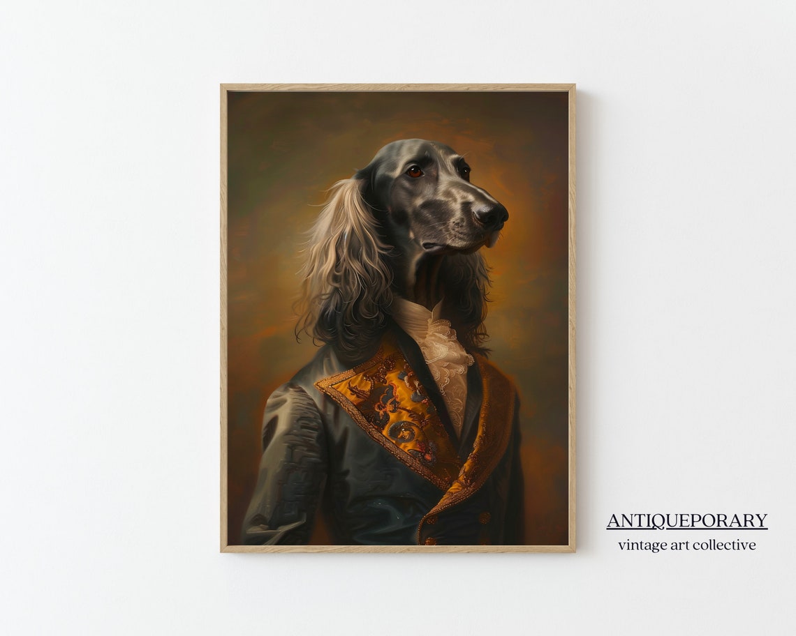 Graceful Afghan Hound in Brocade Coat Victorian Portrait Poster