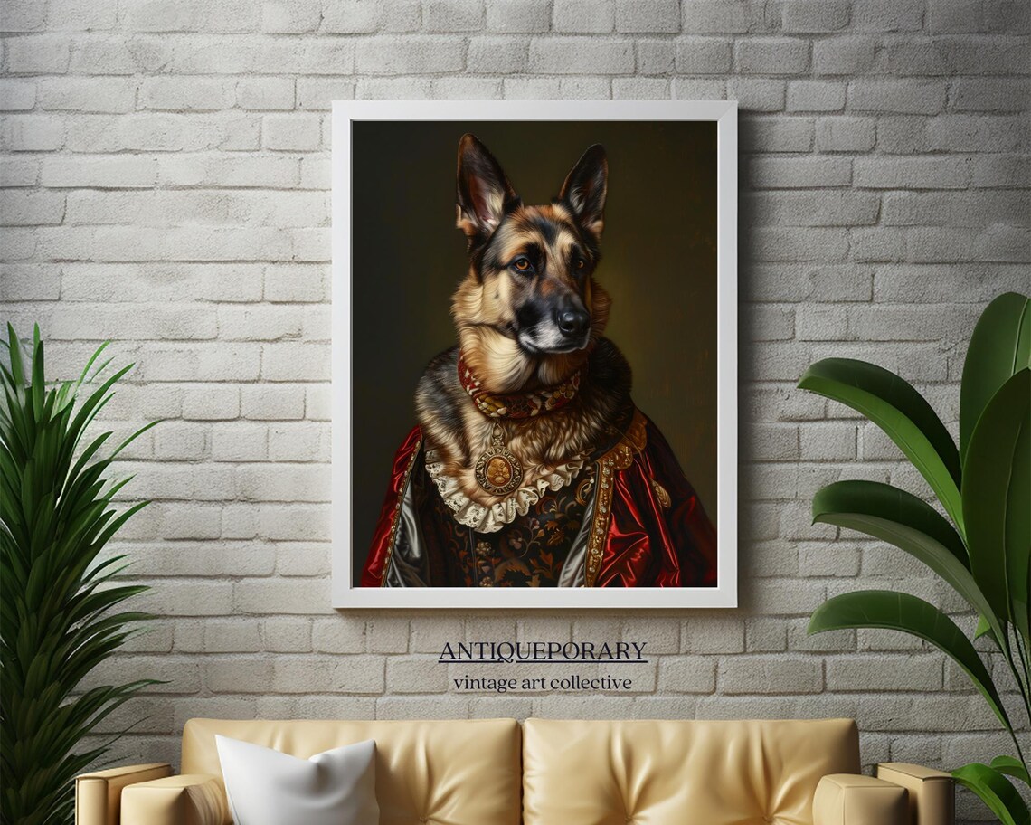 German Shepherd in Royal Red Cape with Medallion Portrait Poster - Image 6