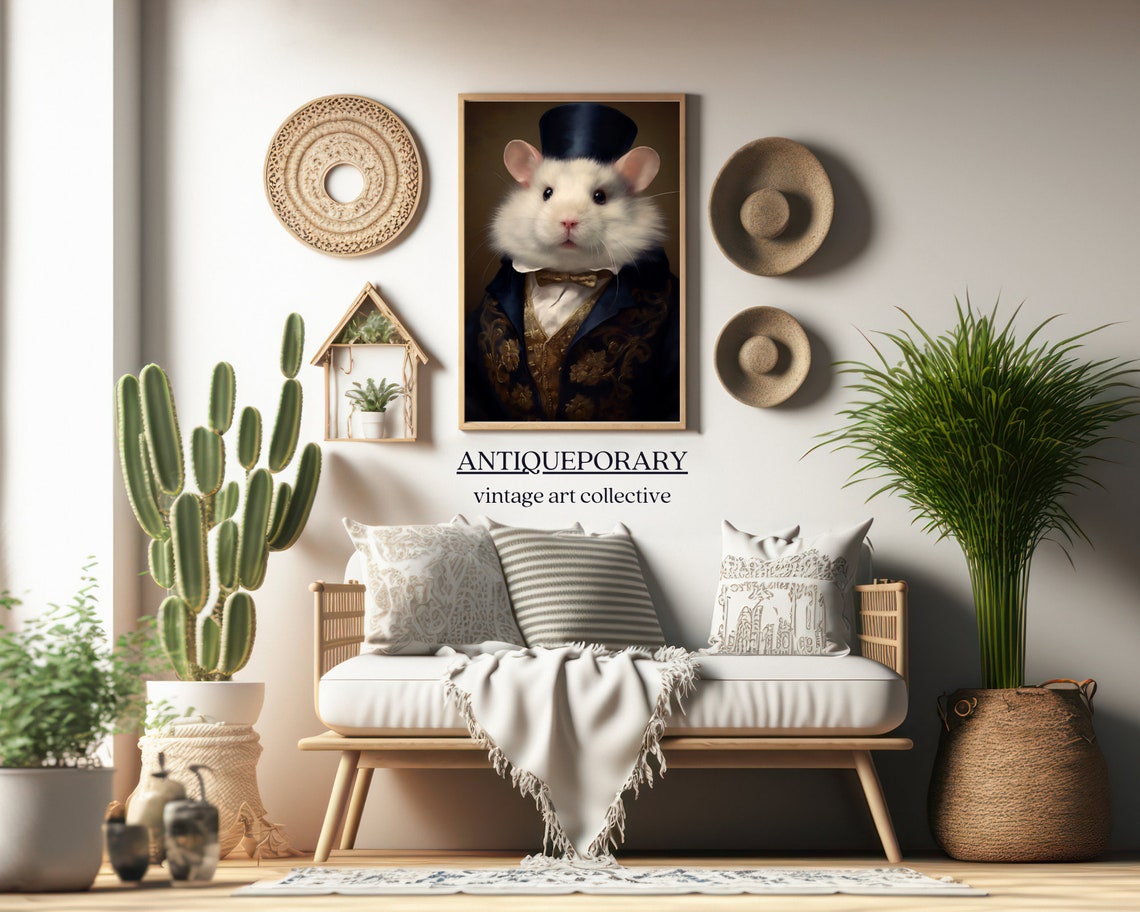 Dapper White Hamster in Top Hat Victorian Royal Pet Portrait Poster - Image 6