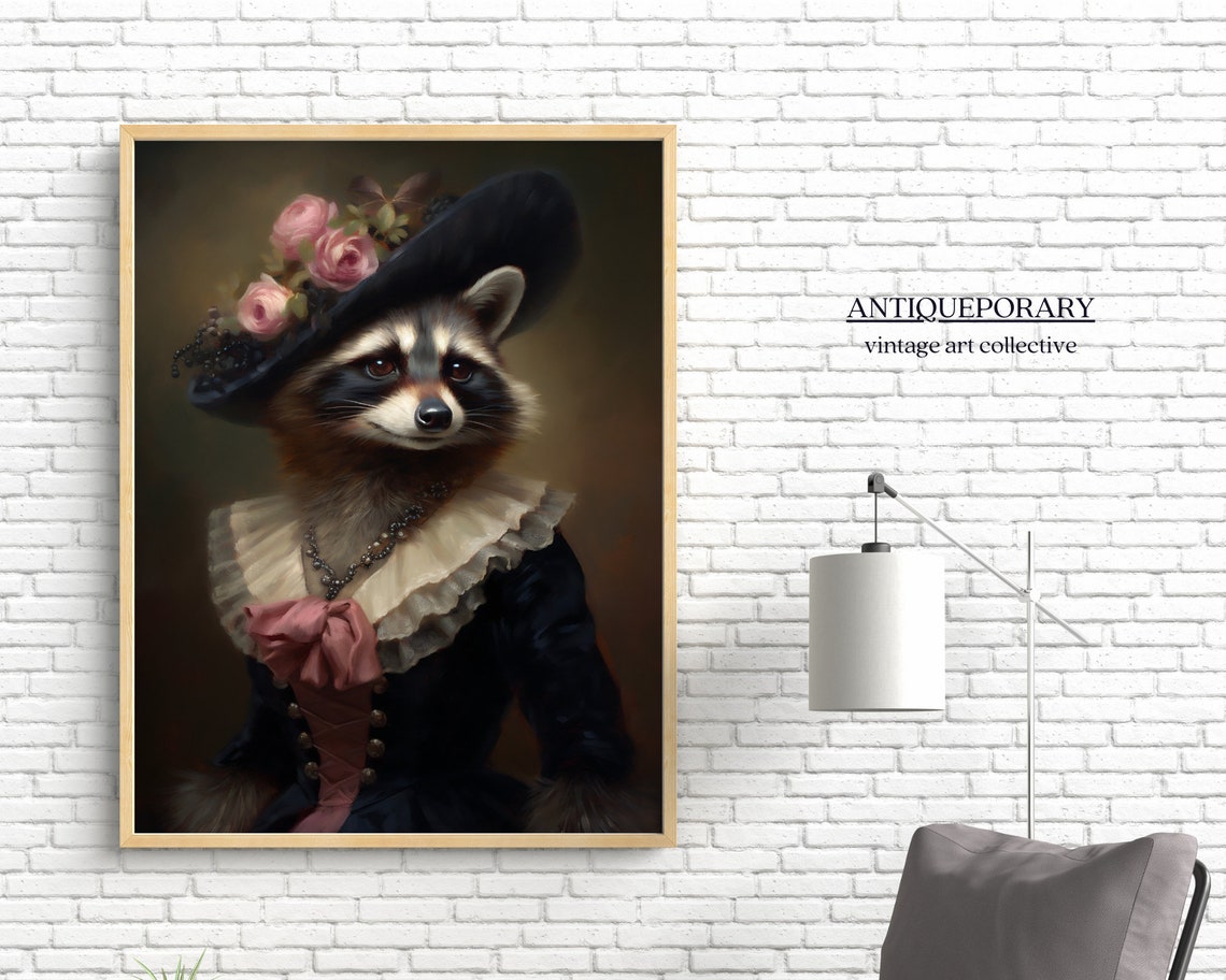Victorian Animals Portrait Royal Lady Raccoon Vintage Print Renaissance Animal Dark Moody Animal Poster Altered Art Animal Lover Gift - Image 6