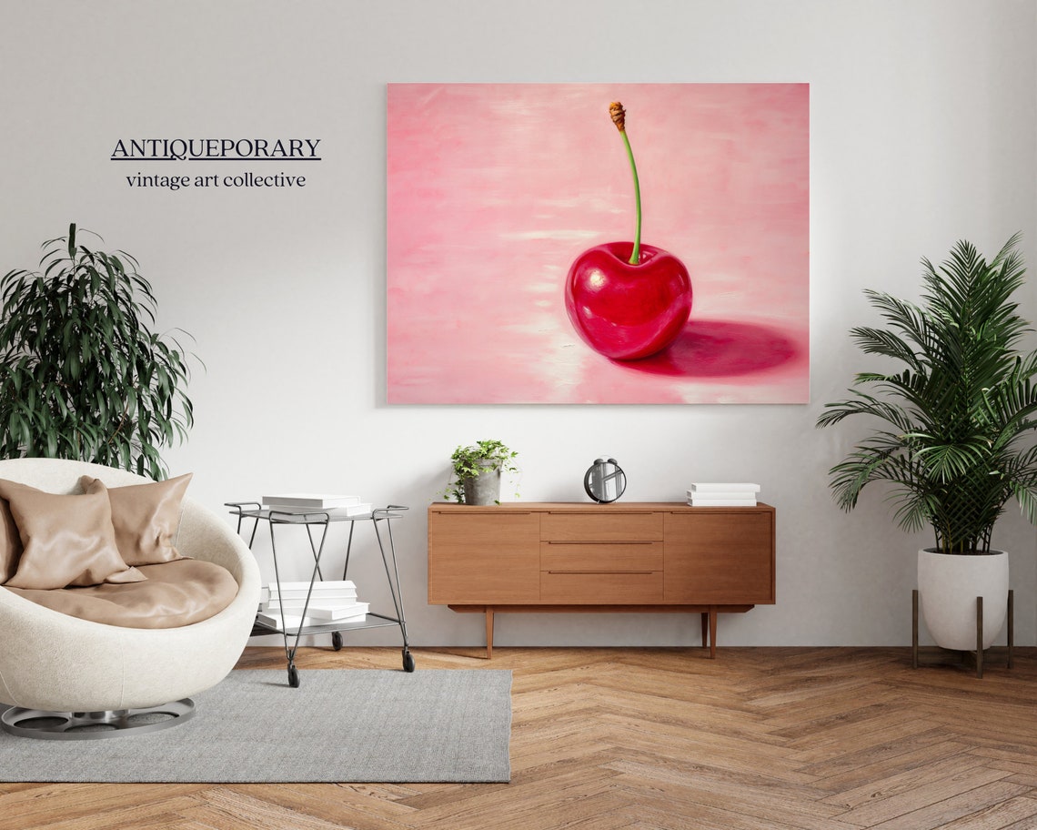 Glossy Red Cherry on Pink Background Minimalist Pop Art Fruit Poster - Image 6