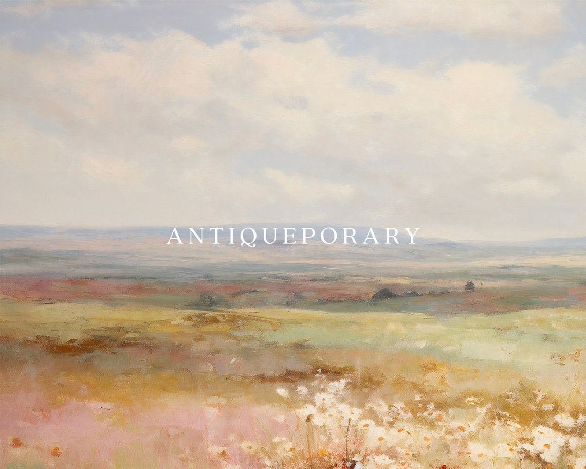 Wildflower Field Landscape Oil Painting Vintage Landscape Art Print White Flowers Country Field Art Nature Art - Image 3