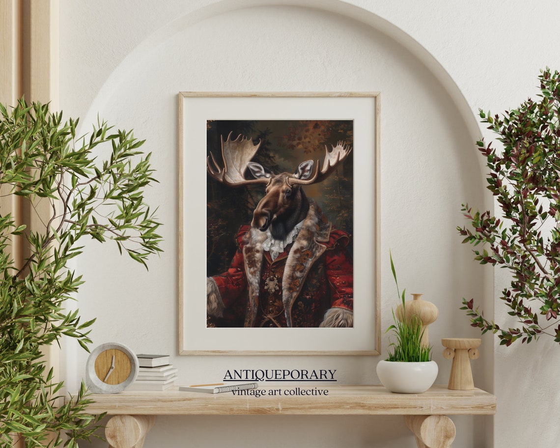 Moose Aristocrat Vintage Portrait in Red Fur Trimmed Coat Poster - Image 4