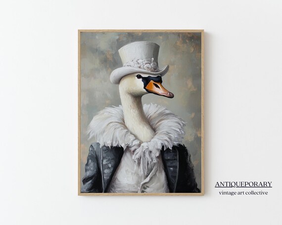 Victorian Animals Portrait Royal Swan Vintage Print Dark Moody Animal Art Altered Art Renaissance Animal Animal Lover Gift