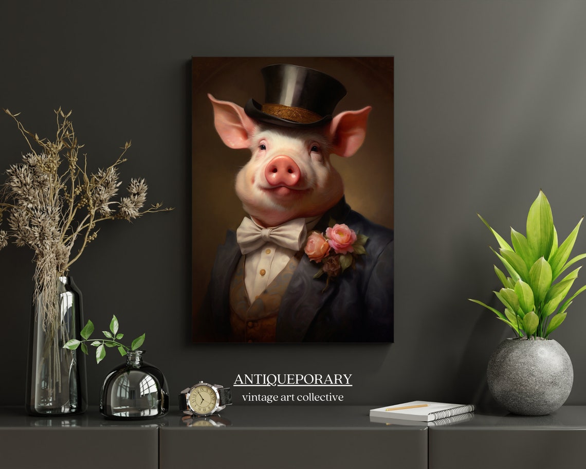 Pig Vintage Portrait Victorian Animal Portrait Dressed Animal Prints Altered Art Print Renaissance Animal Painting Farm Animal Art - Image 6