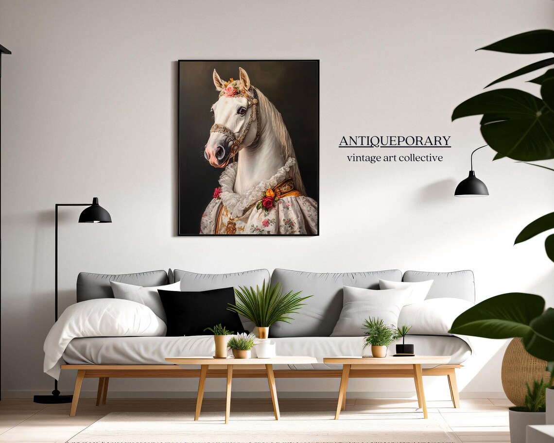 White Horse in Bridal Gown with Rose Headdress Vintage Portrait Poster - Image 7