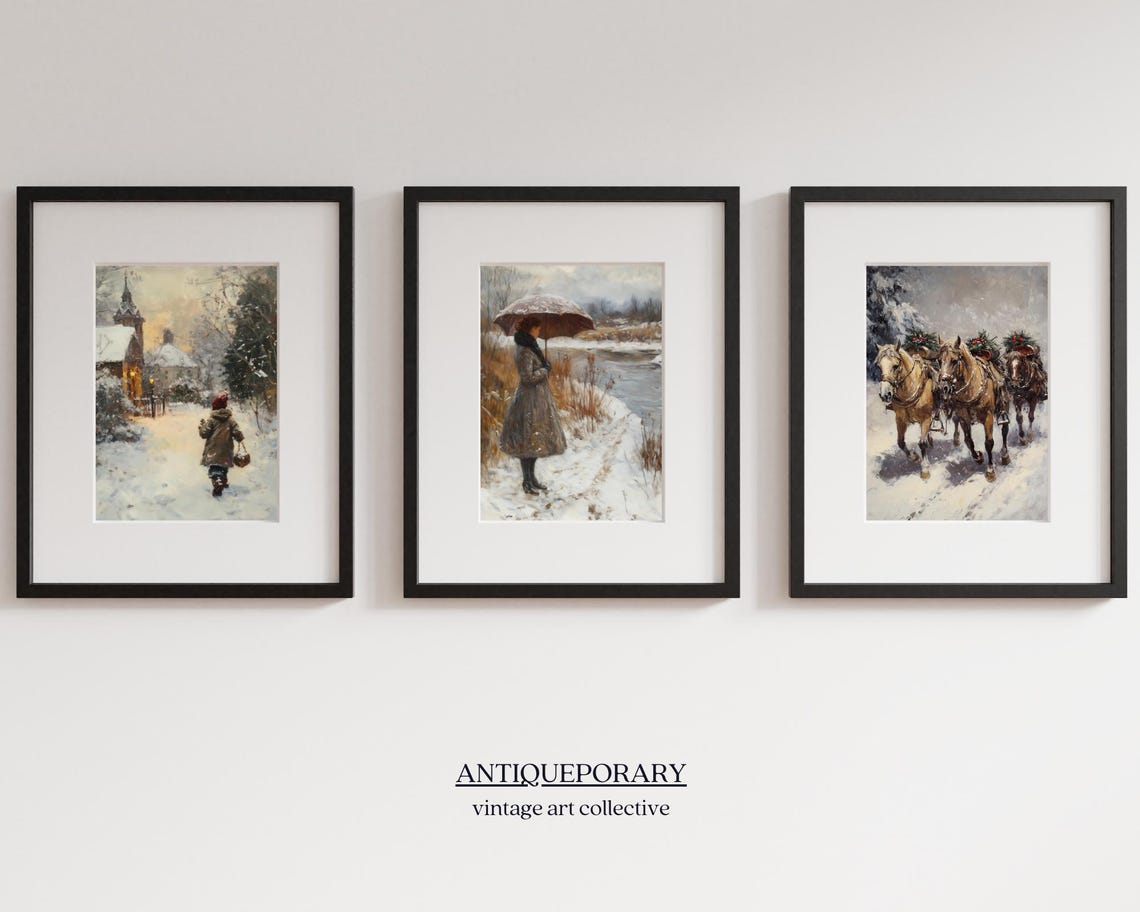 Woman with Umbrella Standing by a Snowy River Winter Scene Poster - Image 5