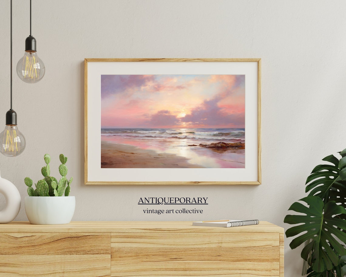Dreamy Pastel Beach Sunset Ocean Waves Impressionist Coastal Poster - Image 2