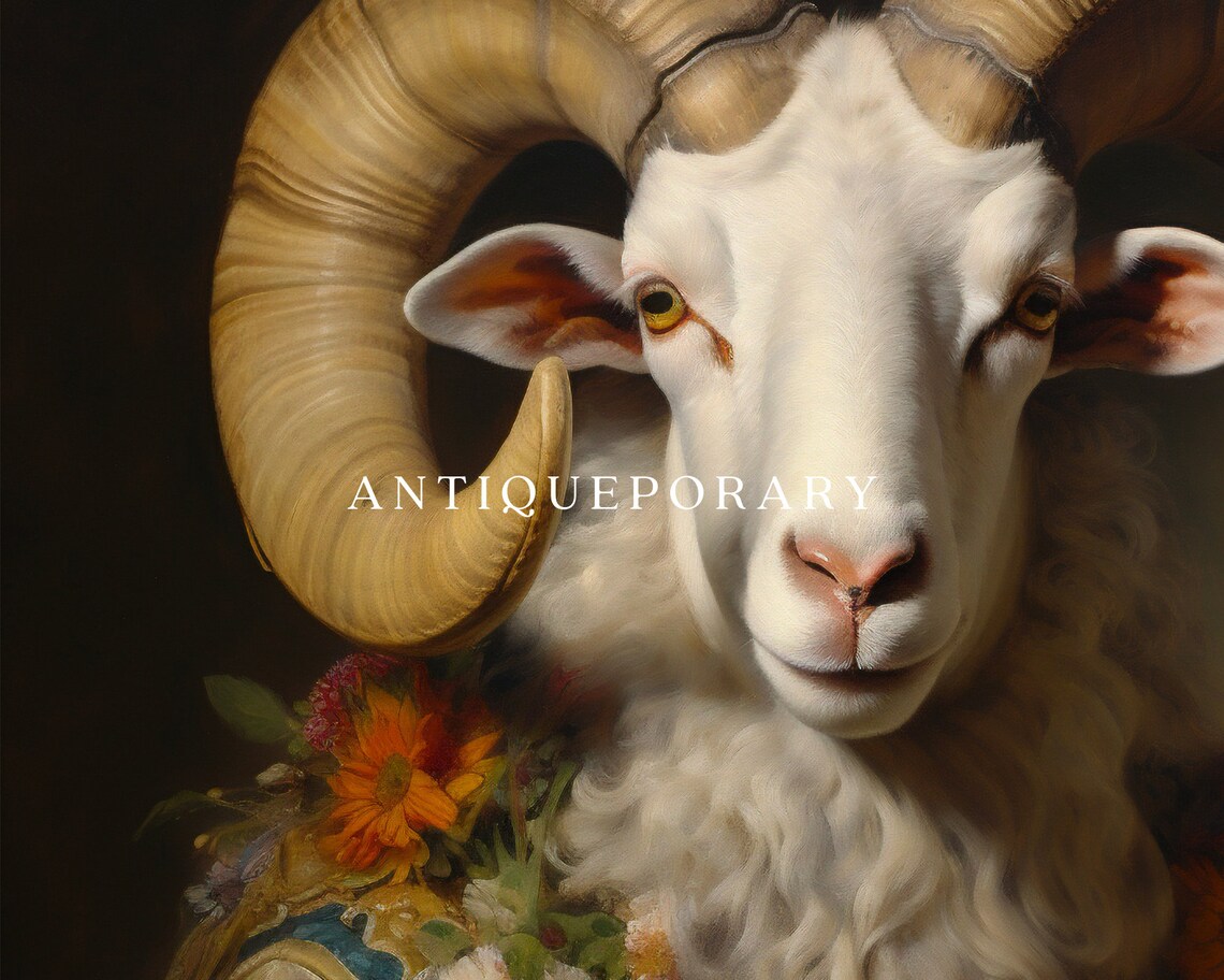 Ram with Curled Horns in Floral Robe and Flower Garland Poster - Image 3