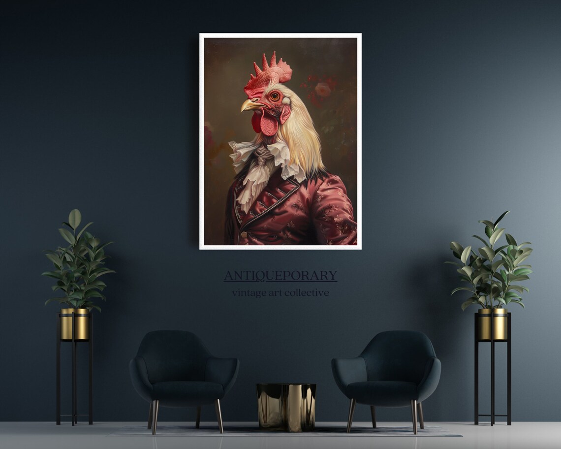 Rooster Red Satin Coat Lace Cravat Victorian Gentleman Portrait Poster - Image 2