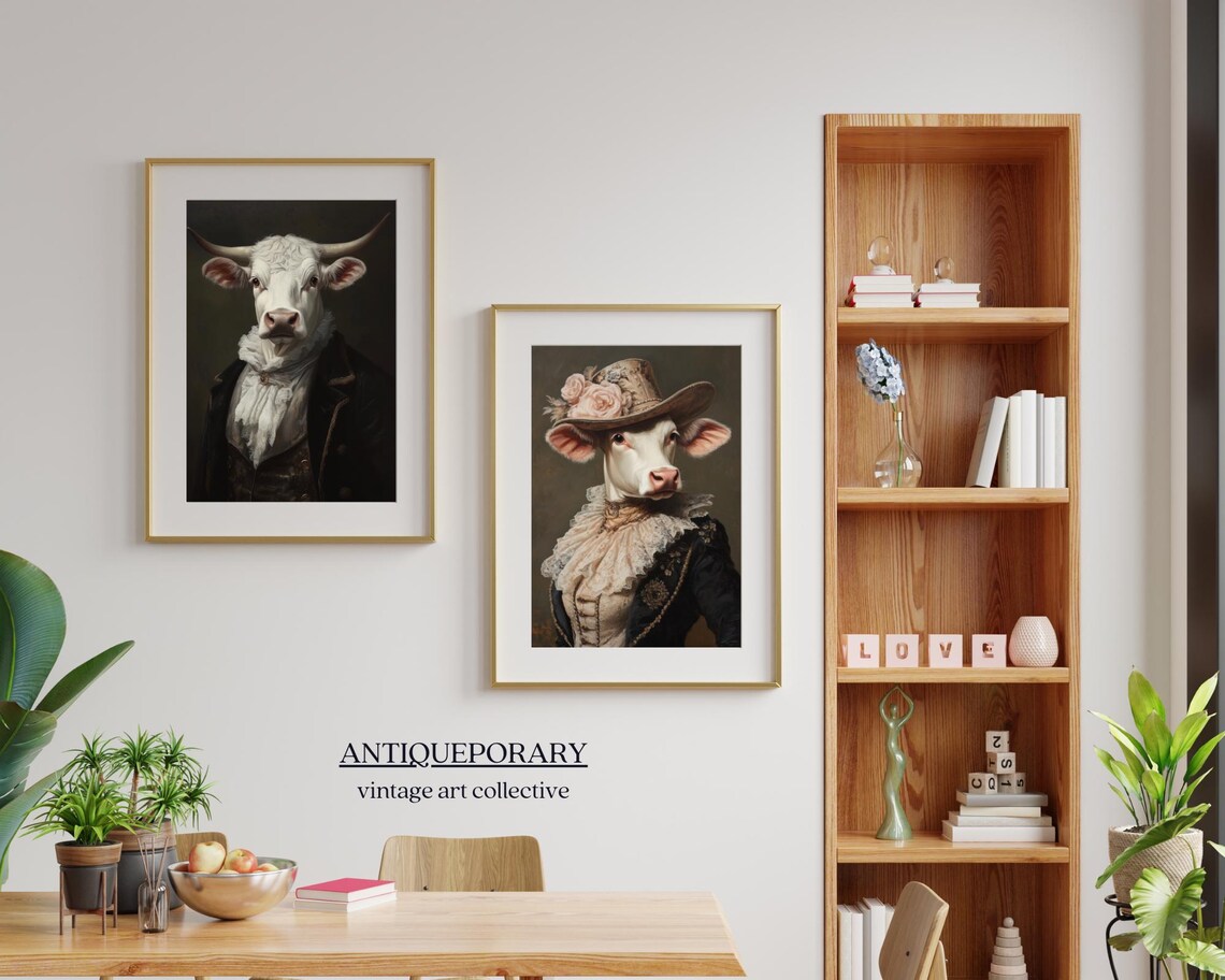 Royal Lady Cow Rose Hat Lace Vintage Elegant Animal Portrait Poster - Image 2