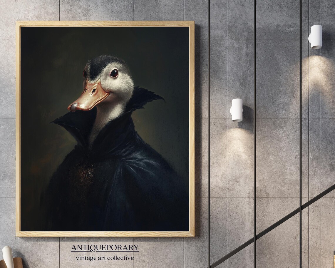Duck in Black Cape Gothic Vintage Portrait Animal Wall Poster - Image 7