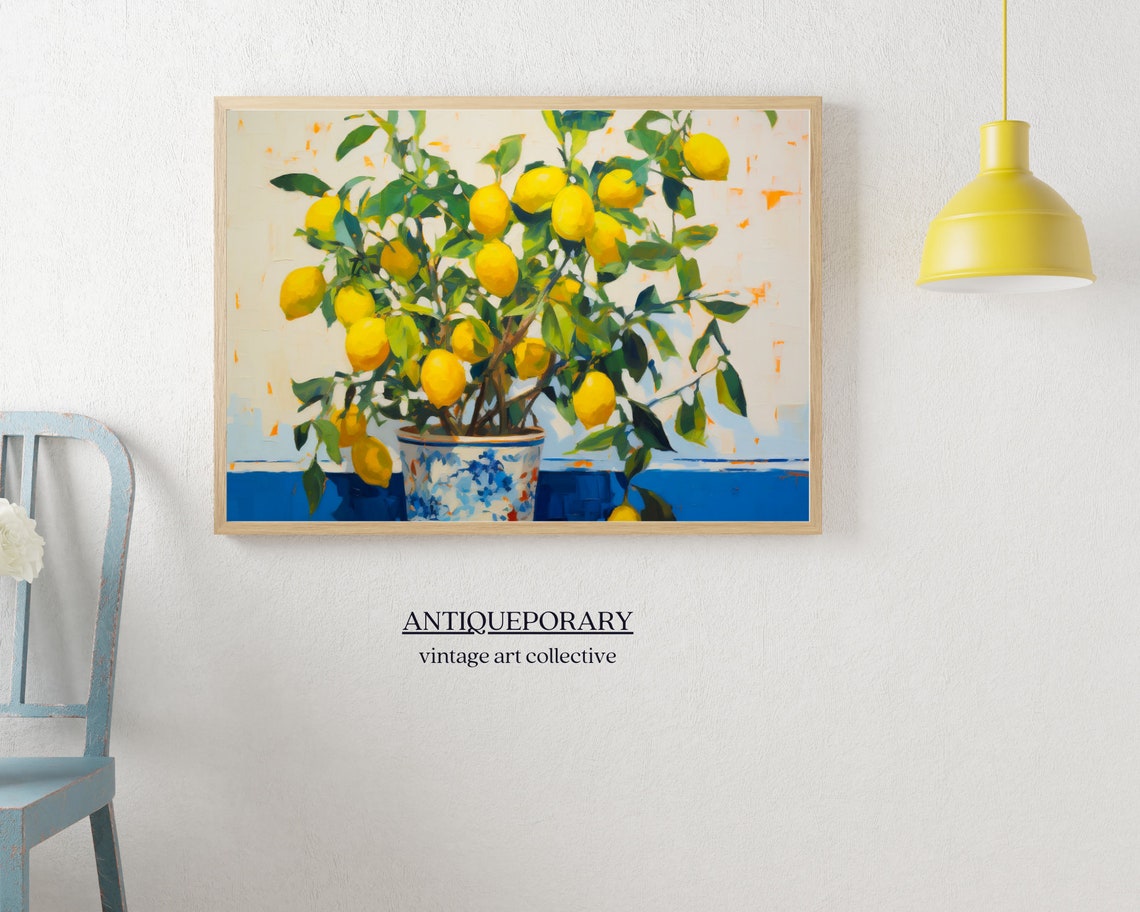 Potted Lemon Tree in Blue White Ceramic Pot Bright Kitchen Poster - Image 6