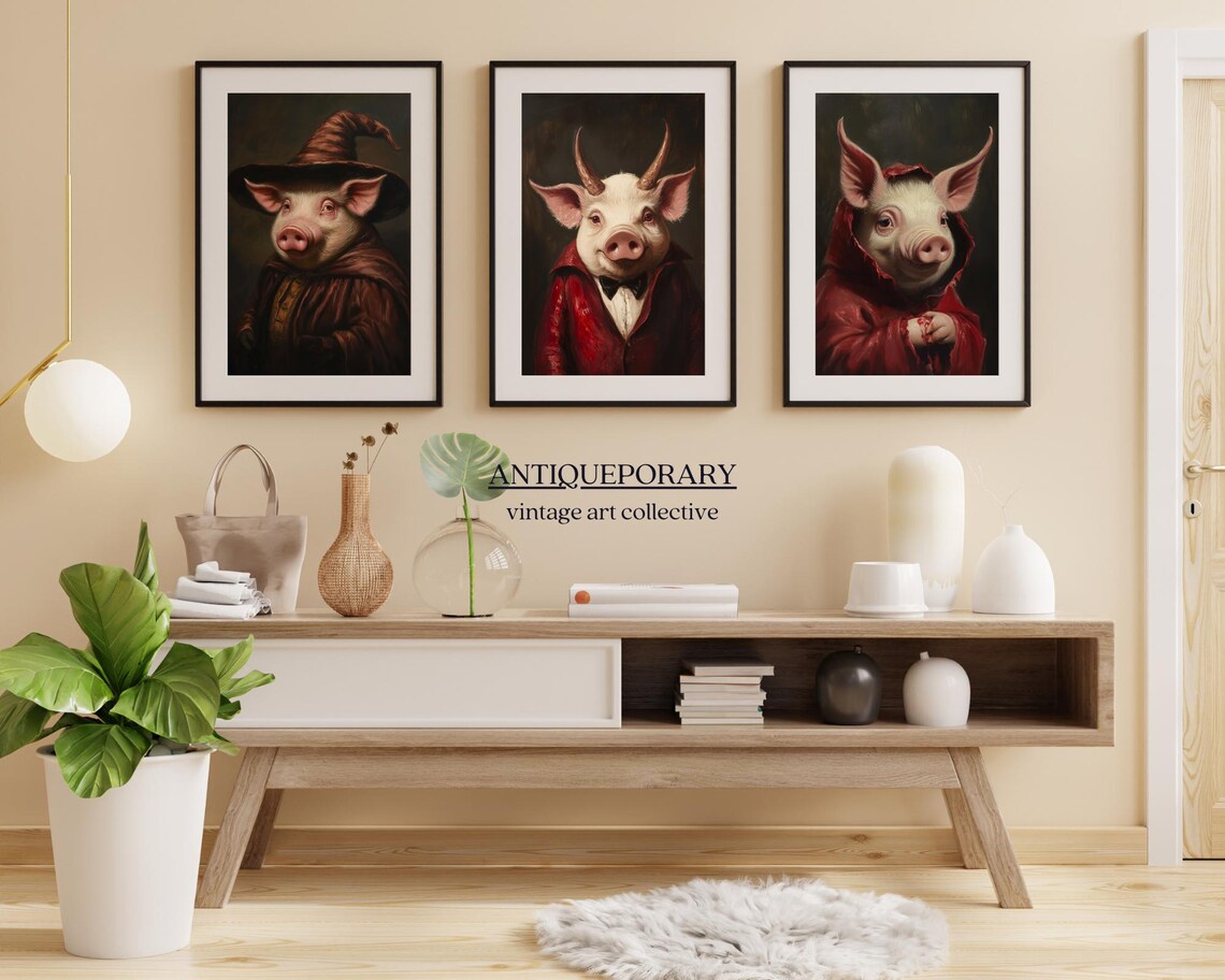Pig Wizard Vintage Portrait in Brown Wizard Hat and Cloak Poster - Image 4
