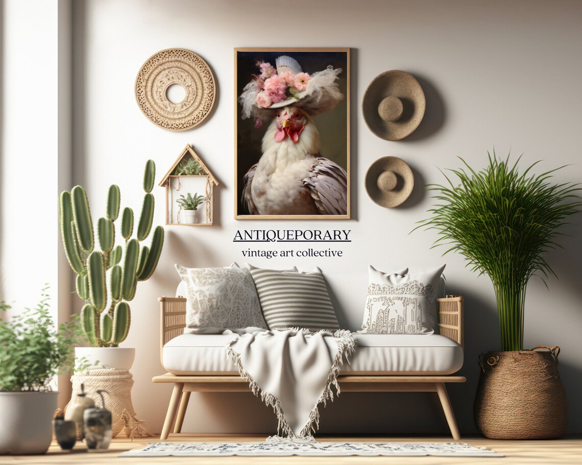 Royal Lady Hen Floral Hat Elegant Vintage Animal Portrait Poster - Image 4