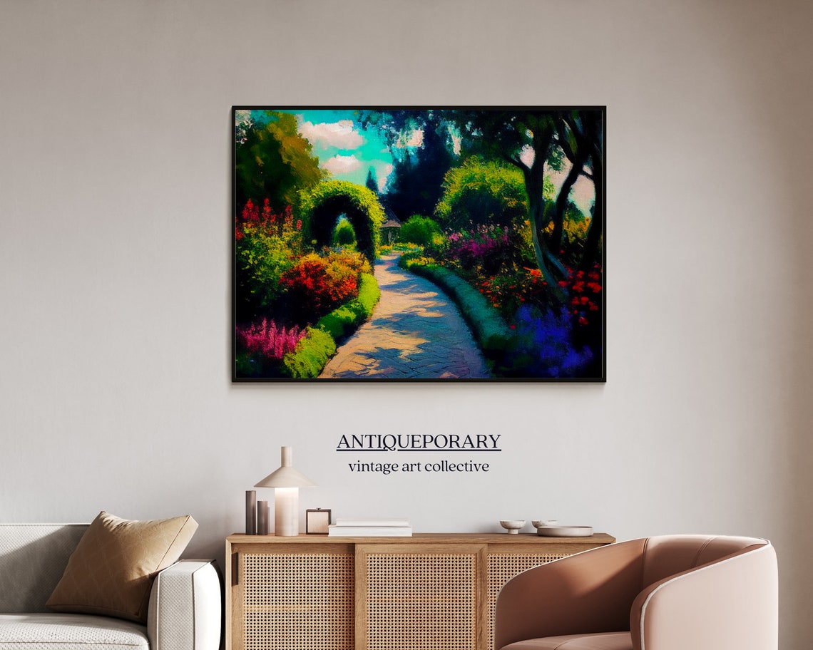 Vintage Flower Garden Painting Vintage Wall Art House On Country Lane Vintage English Cottage Art Flower Painting Country Lane - Image 5