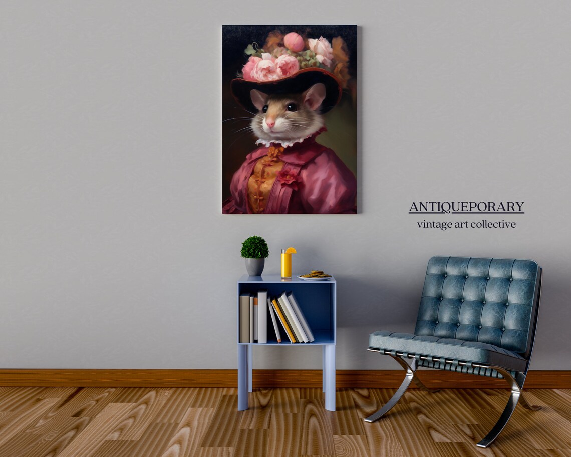 Royal Lady Mouse Portrait Pink Dress Rose Hat Victorian Poster - Image 4
