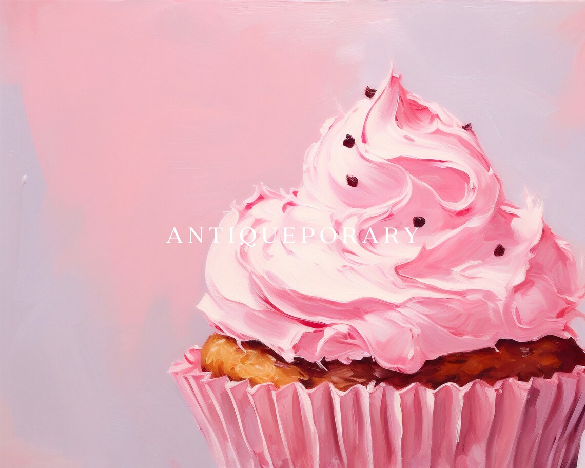 Pink Cupcake with Swirled Frosting on Pink Background Poster - Image 3