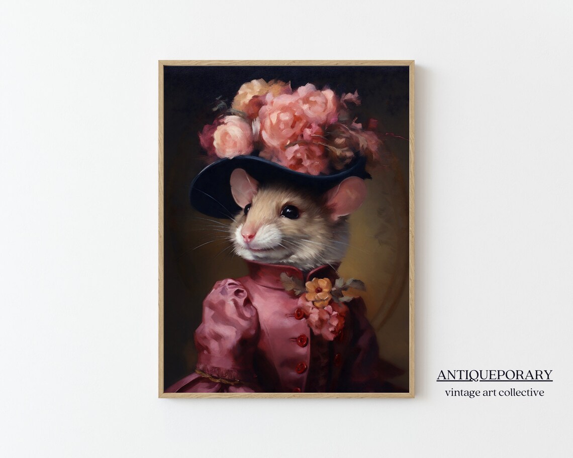 Royal Mouse Lady Portrait Pink Dress Flower Hat Victorian Poster
