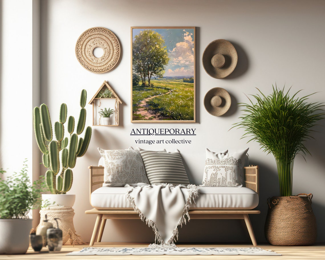Spring Meadow Path Big Tree Wildflowers Vintage Landscape Poster - Image 6
