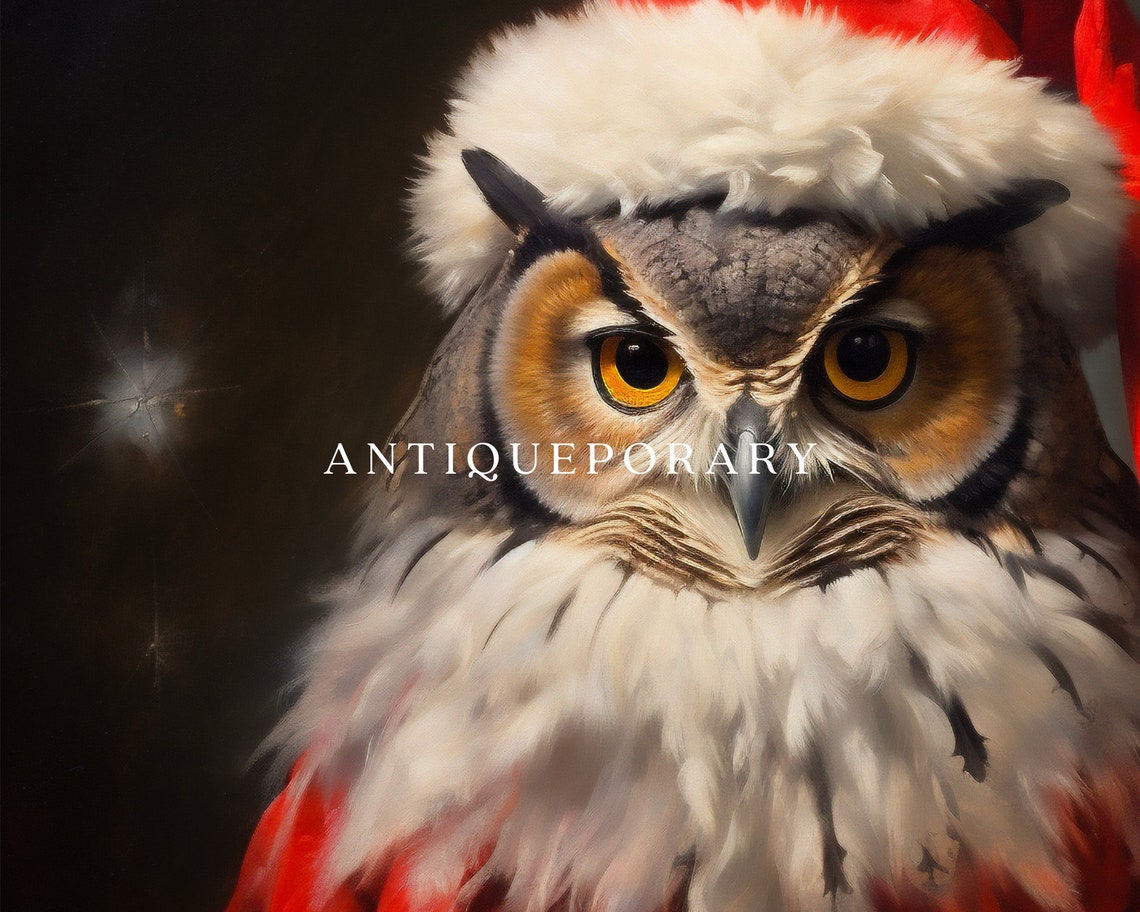 Christmas Santa Owl Vintage Portrait Dressed Animal Print Victorian Animal Portrait Christmas Animal Wall Art Xmas Art Print - Image 3
