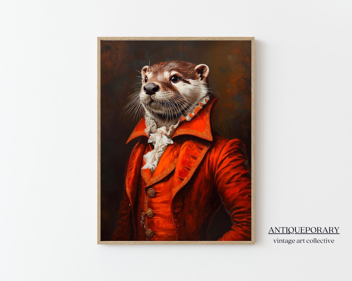 Royal Otter Gentleman Portrait Red Coat Lace Cravat Vintage Poster - Image 7