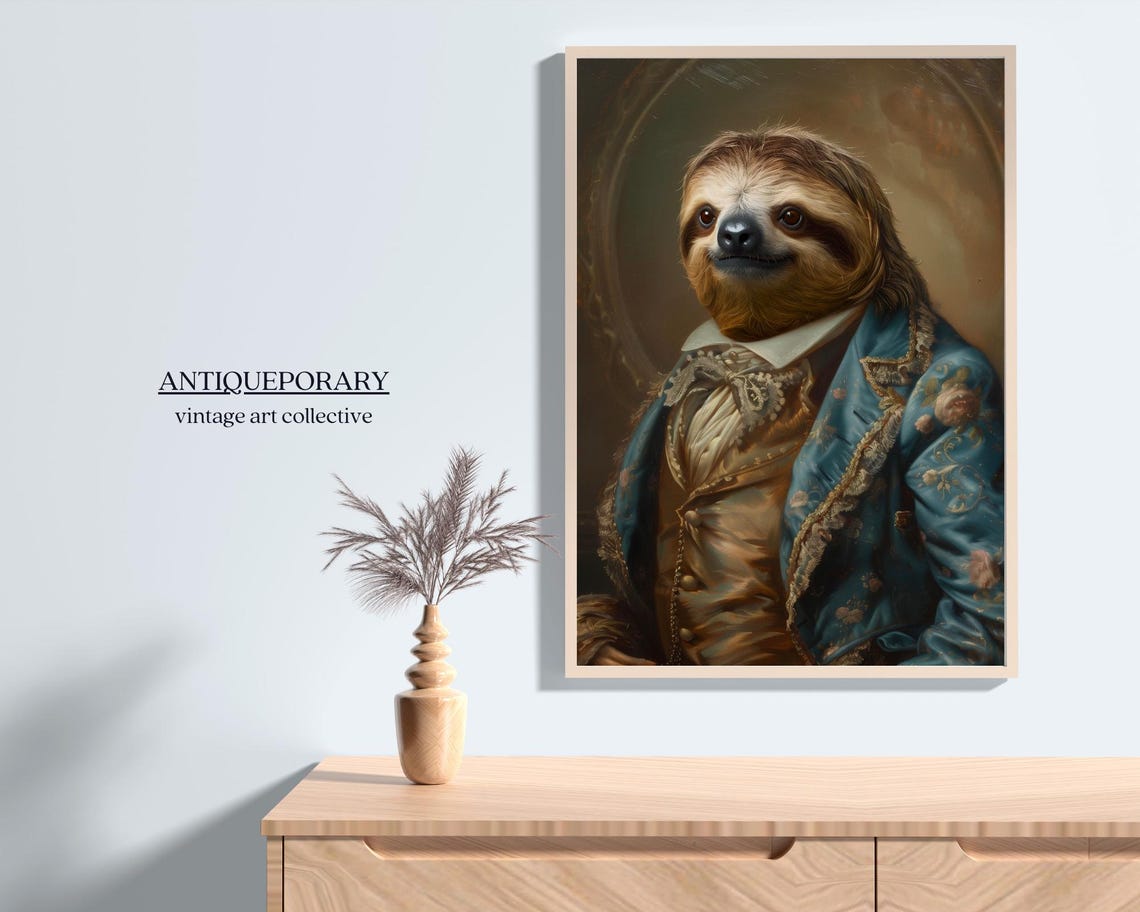 Smiling Sloth in Blue Victorian Jacket Vintage Portrait Poster - Image 5