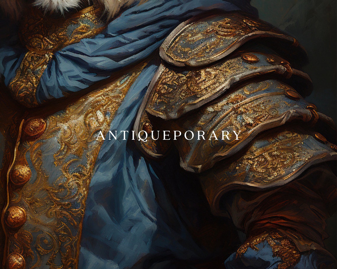 Royal Tiger Warrior Portrait Armor Blue Cloak Regal Style Poster - Image 2
