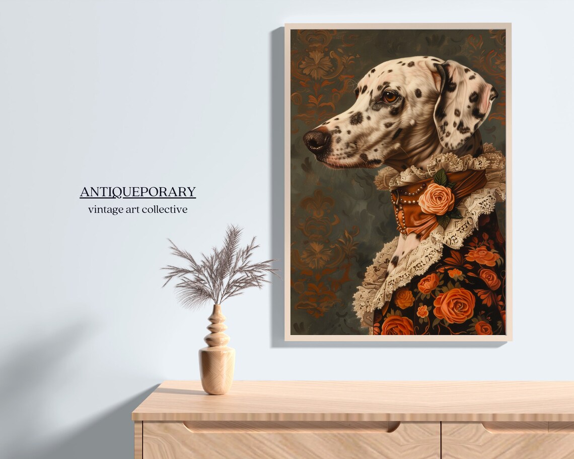 Dalmatian Lady in Victorian Floral Dress Vintage Dog Portrait Poster - Image 6