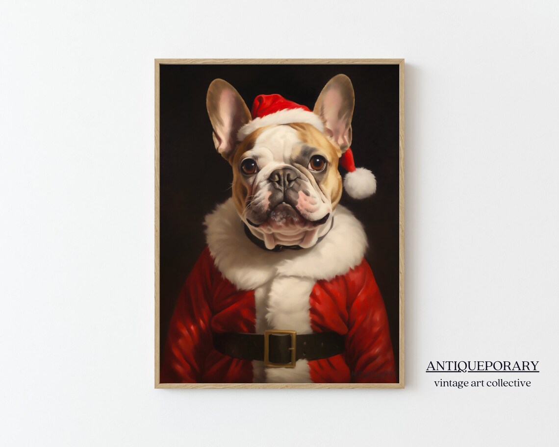 French Bulldog Dressed as Santa Claus Christmas Portrait Poster