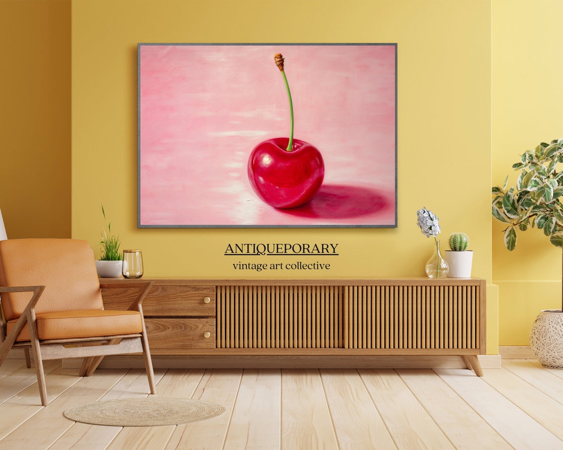 Glossy Red Cherry on Pink Background Minimalist Pop Art Fruit Poster - Image 4