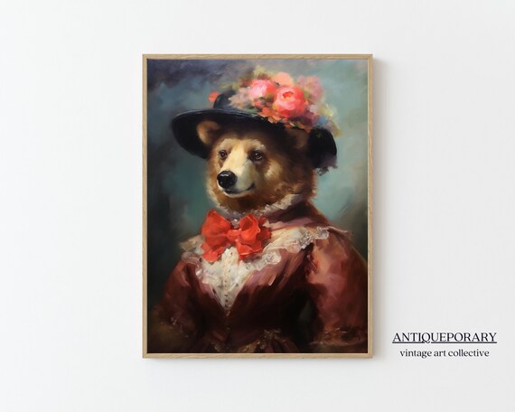 Victorian Animals Portrait Royal Lady Bear Vintage Print Renaissance Animal Dark Moody Animal Poster Altered Art Animal Lover Gift