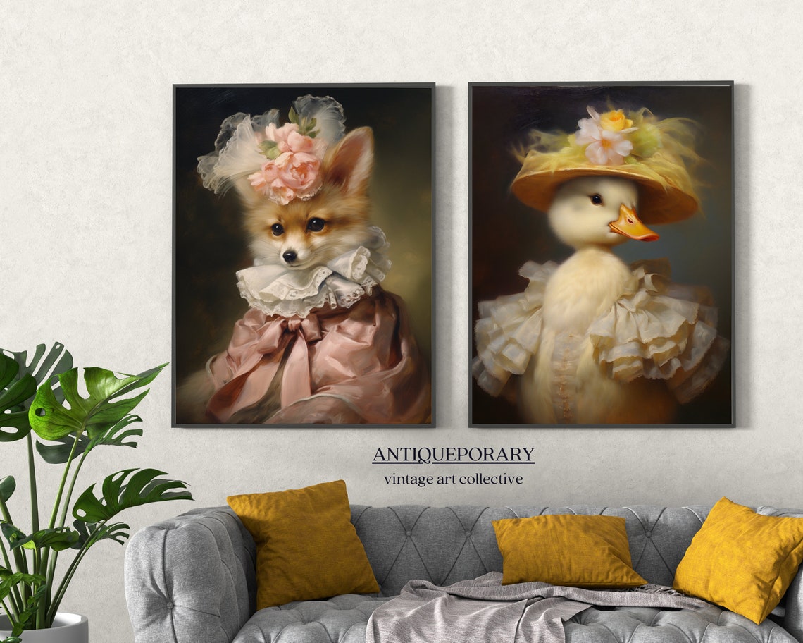 Baby Duck Vintage Portrait Victorian Animal Portrait Dressed Animal Print Cute Farm Animal Renaissance Animal Art Animal Lover Gift - Image 4