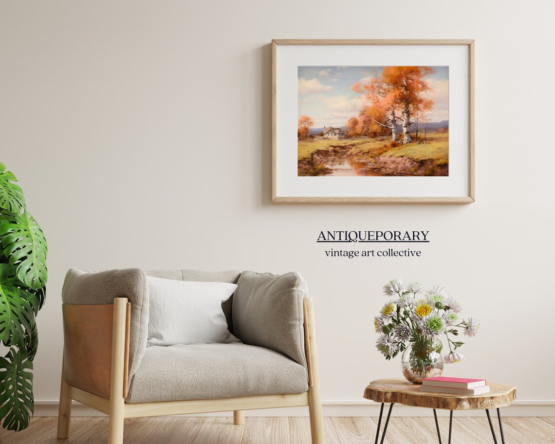 Autumn Birch Trees Stream Farmhouse Golden Fall Landscape Poster - Image 6