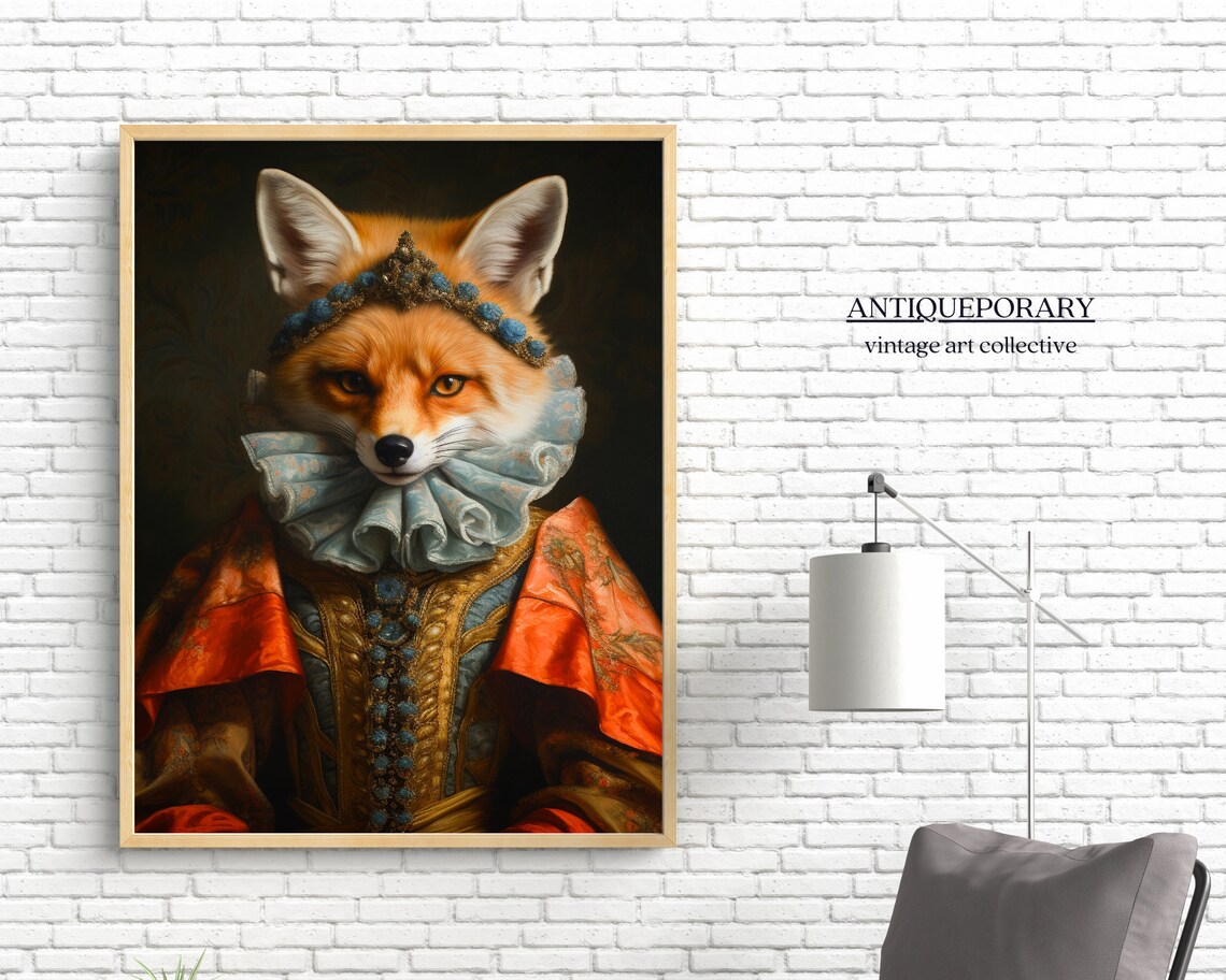 Victorian Animal Portrait Dressed Animal Prints Royal Fox Poster Royal Animal Painting Renaissance Animal Portrait Vintage Inspired Art - Image 4