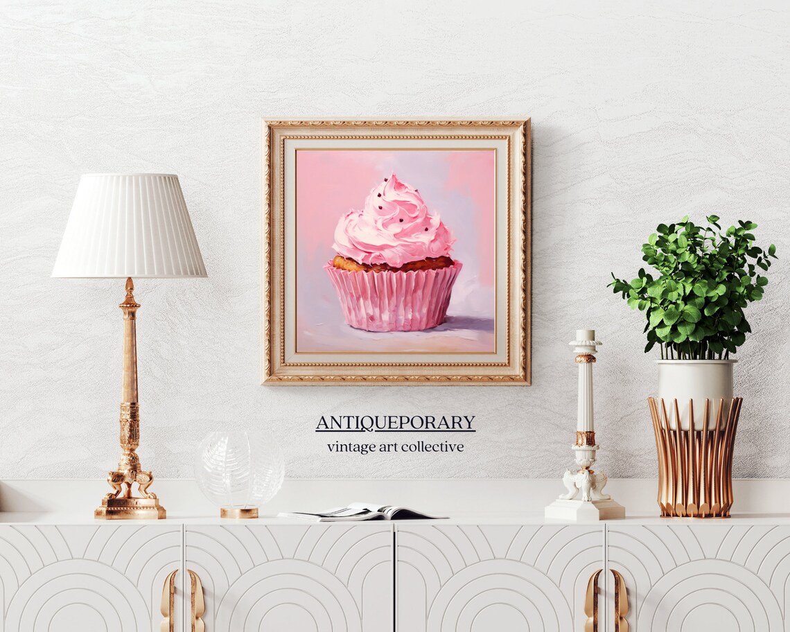 Pink Cupcake with Swirled Frosting on Pink Background Poster - Image 4