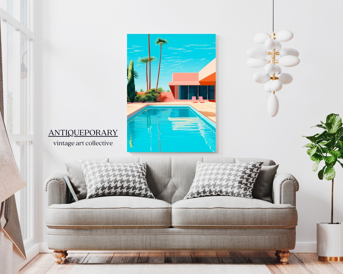 Mid Century Modern Pool House Palm Trees Retro Travel Poster - Image 5