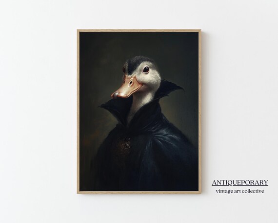 Duck in Black Cape Gothic Vintage Portrait Animal Wall Poster