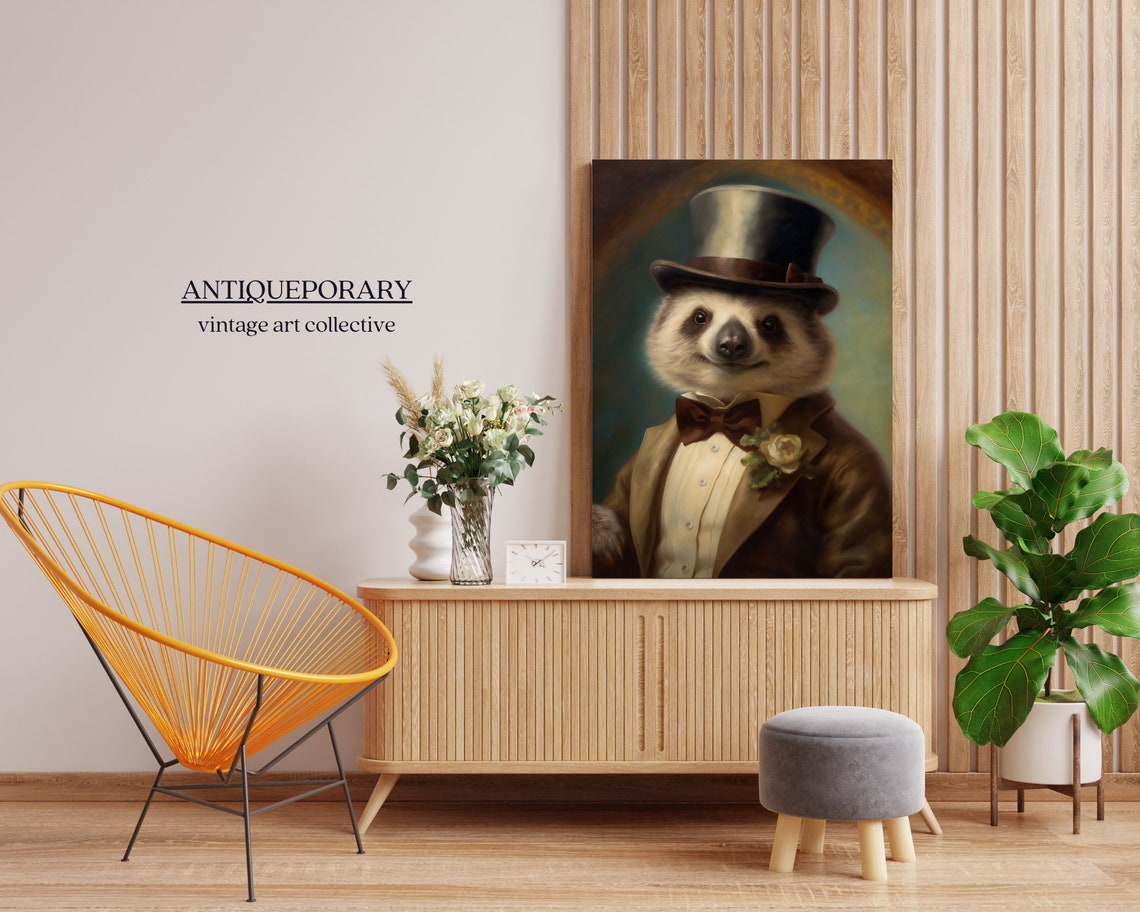 Dapper Sloth Gentleman in Top Hat and Brown Suit Portrait Poster - Image 6