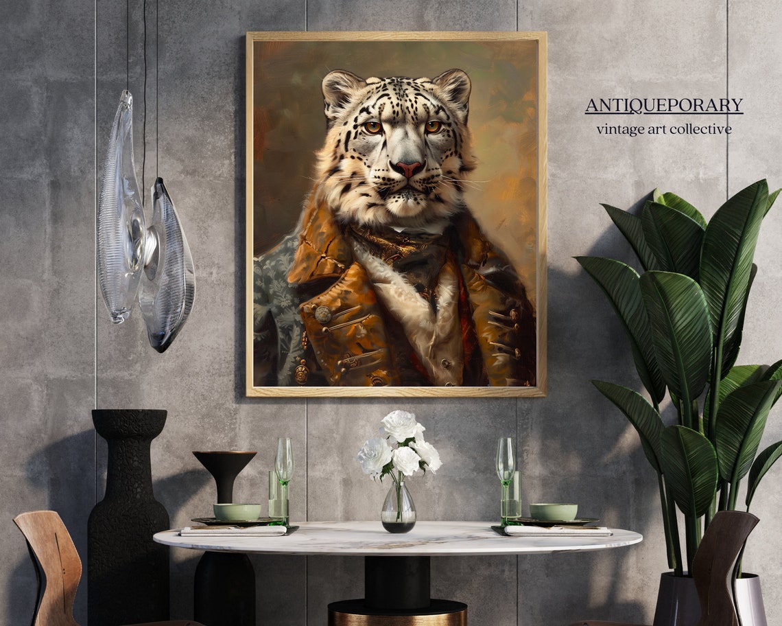 Snow Leopard in Vintage Hunting Jacket Aristocrat Portrait Poster - Image 7